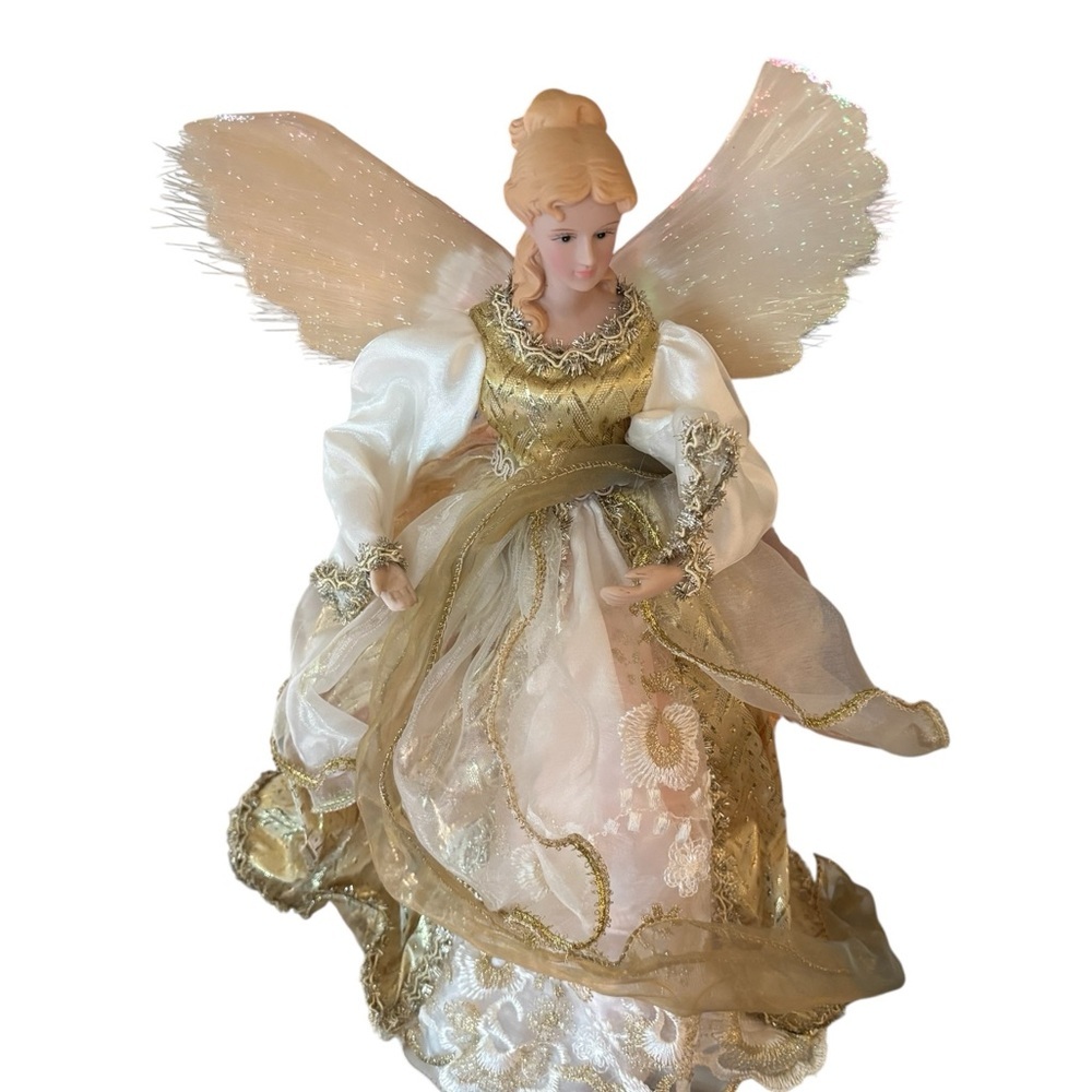 VTG Holiday Living Fiber Optic Angel 15” Tanle Top Tree Topper Color Changing
